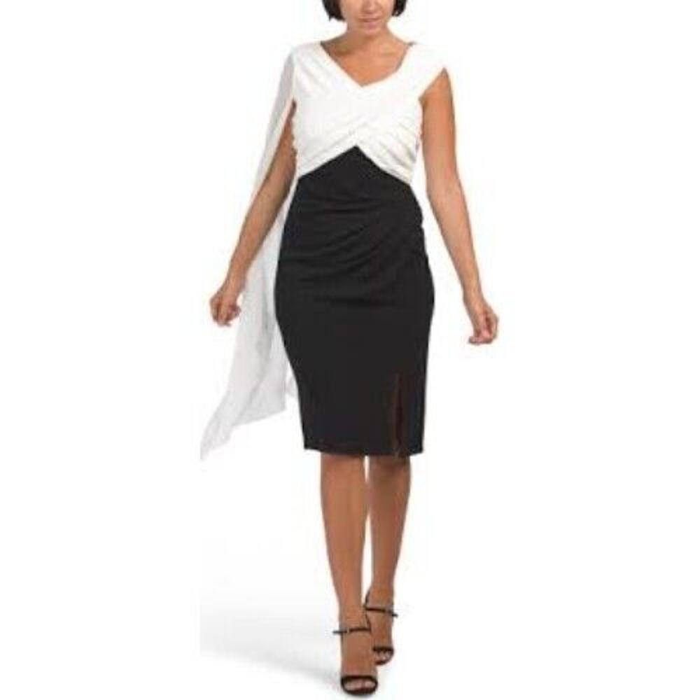 Tadashi Shoji Sheath Dress Women's Small Ivory Pleated Crepe Chiffon Wing B98